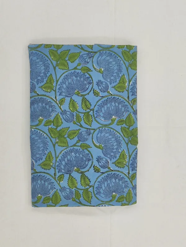 Blue_Cotton_Traditional_Floral_Hand_Block_Print_Unstiched_Material_For_Men's_Kurta_Shirts_&_Women's_Kurti_and_Other_Dress_Material