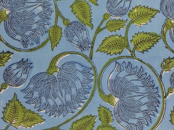 Blue_Cotton_Traditional_Floral_Hand_Block_Print_Unstiched_Material_For_Men's_Kurta_Shirts_&_Women's_Kurti_and_Other_Dress_Material