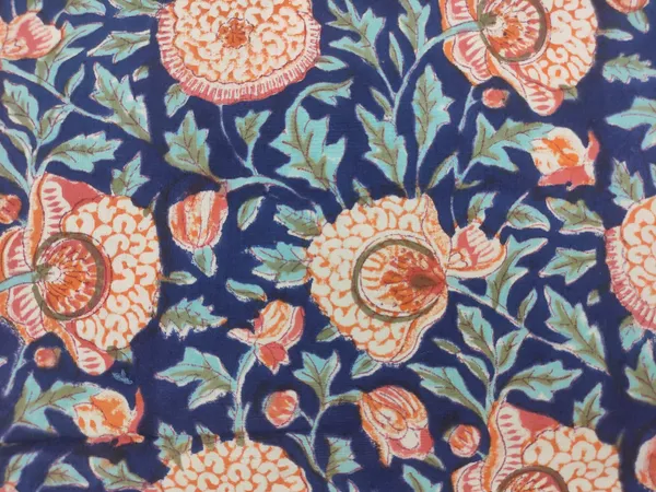 Blue_Cotton_Traditional_Floral_Hand_Block_Print_Unstiched_Material_For_Men's_Kurta_Shirts_&_Women's_Kurti_and_Other_Dress_Material