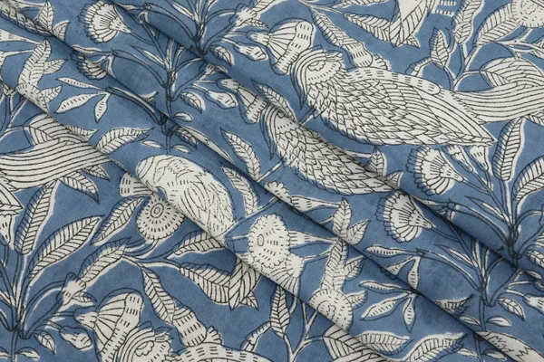 Blue_Cotton_Floral_Hand_Block_Traditional__Print_Unstiched_Material_For_Men's_Kurta_Shirts_&_Women's_Kurti_and_Other_Dress_Material