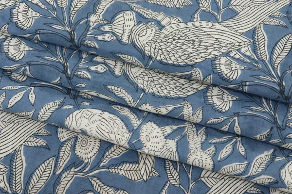Blue_Cotton_Floral_Hand_Block_Traditional__Print_Unstiched_Material_For_Men's_Kurta_Shirts_&_Women's_Kurti_and_Other_Dress_Material