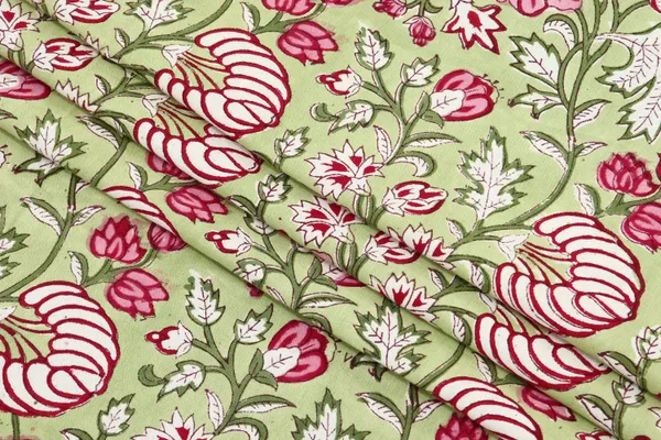 Green_Cotton_Traditional_Floral_Hand_Block_Print_Unstiched_Material_For_Men's_Kurta_Shirts_&_Women's_Kurti_and_Other_Dress_Material