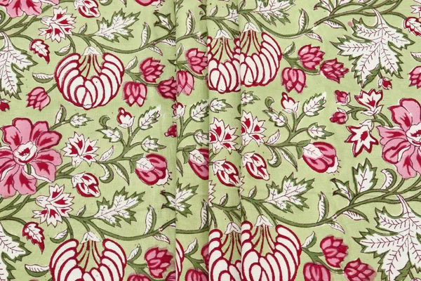 Green_Cotton_Traditional_Floral_Hand_Block_Print_Unstiched_Material_For_Men's_Kurta_Shirts_&_Women's_Kurti_and_Other_Dress_Material