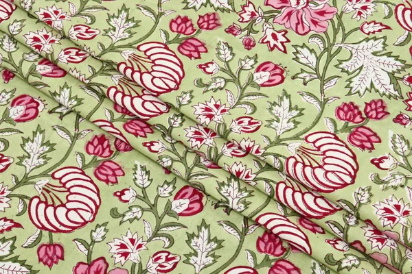 Green_Cotton_Traditional_Floral_Hand_Block_Print_Unstiched_Material_For_Men's_Kurta_Shirts_&_Women's_Kurti_and_Other_Dress_Material