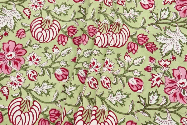 Green_Cotton_Traditional_Floral_Hand_Block_Print_Unstiched_Material_For_Men's_Kurta_Shirts_&_Women's_Kurti_and_Other_Dress_Material