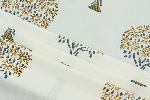 White_Cotton_Traditional_Floral_Hand_Block_Print_Unstiched_Material_For_Men's_Kurta_Shirts_&_Women's_Kurti_and_Other_Dress_Material