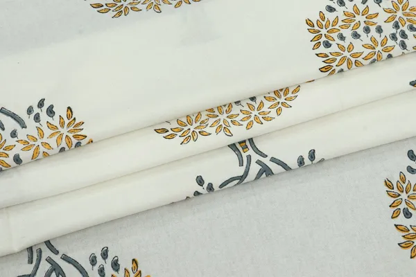 White_Cotton_Traditional_Floral_Hand_Block_Print_Unstiched_Material_For_Men's_Kurta_Shirts_&_Women's_Kurti_and_Other_Dress_Material