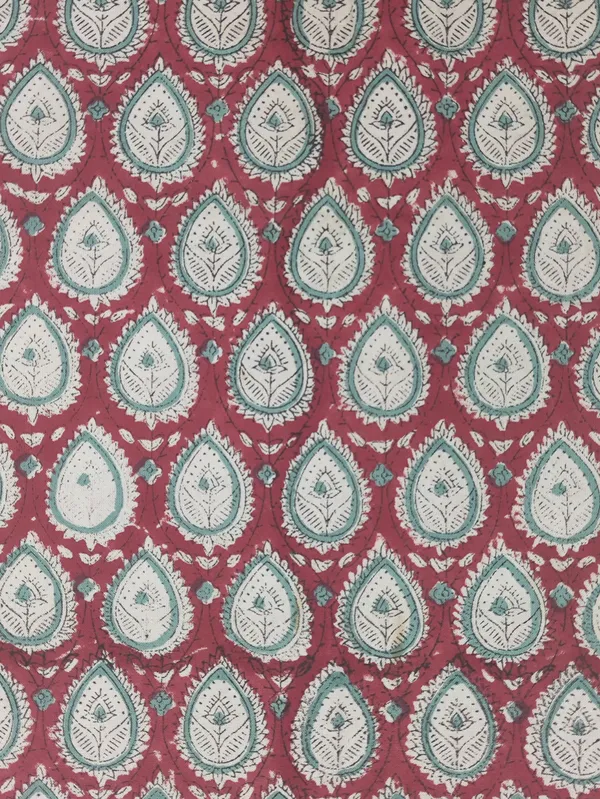 Red_Cotton_Traditional_Floral_Hand_Block_Print_Unstiched_Material_For_Men's_Kurta_Shirts_&_Women's_Kurti_and_Other_Dress_Material