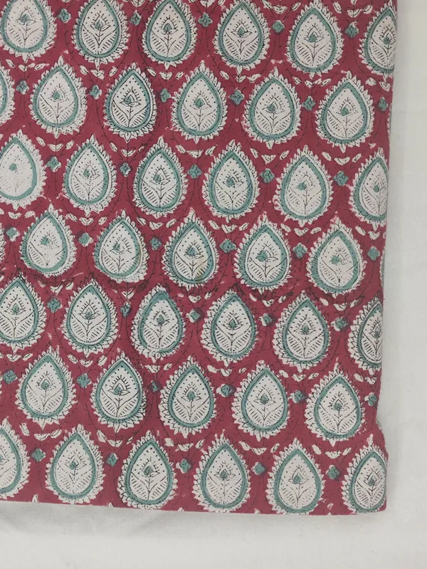 Red_Cotton_Traditional_Floral_Hand_Block_Print_Unstiched_Material_For_Men's_Kurta_Shirts_&_Women's_Kurti_and_Other_Dress_Material