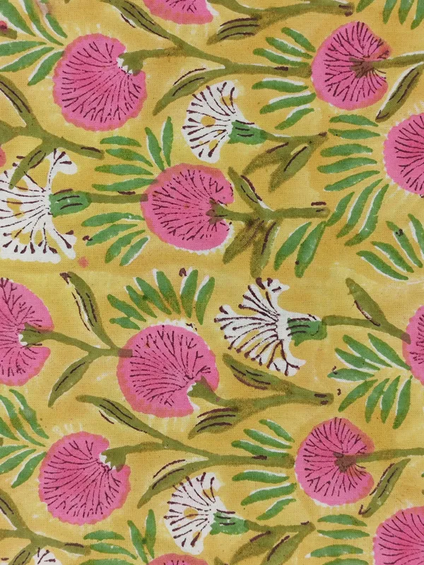 Yellow_Cotton_Traditional_Floral_Hand_Block_Print_Unstiched_Material_For_Men's_Kurta_Shirts_&_Women's_Kurti_and_Other_Dress_Material