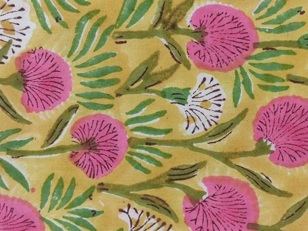 Yellow_Cotton_Traditional_Floral_Hand_Block_Print_Unstiched_Material_For_Men's_Kurta_Shirts_&_Women's_Kurti_and_Other_Dress_Material