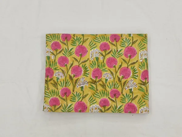 Yellow_Cotton_Traditional_Floral_Hand_Block_Print_Unstiched_Material_For_Men's_Kurta_Shirts_&_Women's_Kurti_and_Other_Dress_Material