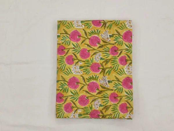 Yellow_Cotton_Traditional_Floral_Hand_Block_Print_Unstiched_Material_For_Men's_Kurta_Shirts_&_Women's_Kurti_and_Other_Dress_Material