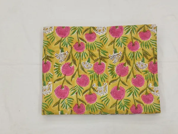 Yellow_Cotton_Traditional_Floral_Hand_Block_Print_Unstiched_Material_For_Men's_Kurta_Shirts_&_Women's_Kurti_and_Other_Dress_Material