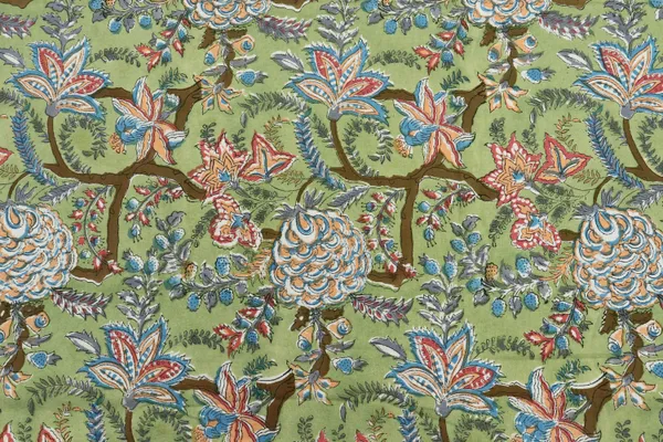 Green_Cotton_Traditional_Floral_Hand_Block_Print_Unstiched_Material_For_Men's_Kurta_Shirts_&_Women's_Kurti_and_Other_Dress_Material