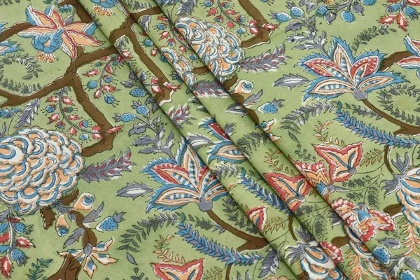 Green_Cotton_Traditional_Floral_Hand_Block_Print_Unstiched_Material_For_Men's_Kurta_Shirts_&_Women's_Kurti_and_Other_Dress_Material