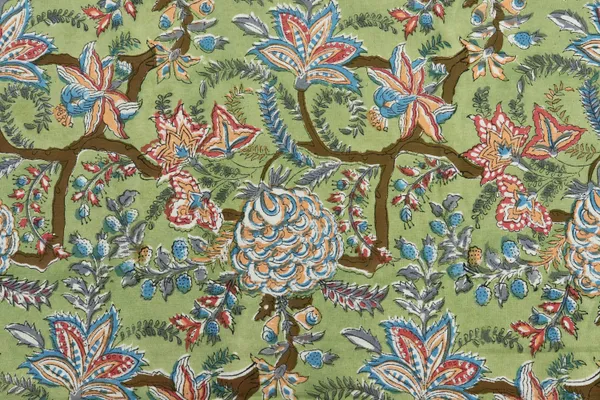 Green_Cotton_Traditional_Floral_Hand_Block_Print_Unstiched_Material_For_Men's_Kurta_Shirts_&_Women's_Kurti_and_Other_Dress_Material