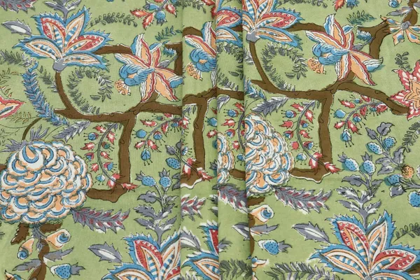 Green_Cotton_Traditional_Floral_Hand_Block_Print_Unstiched_Material_For_Men's_Kurta_Shirts_&_Women's_Kurti_and_Other_Dress_Material