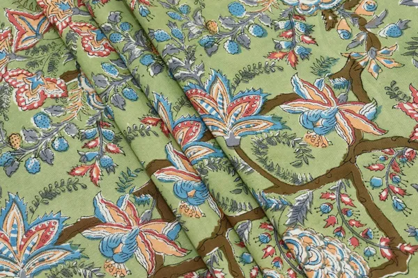 Green_Cotton_Traditional_Floral_Hand_Block_Print_Unstiched_Material_For_Men's_Kurta_Shirts_&_Women's_Kurti_and_Other_Dress_Material