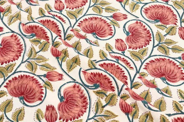 Red_Cotton_Traditional_Floral_Hand_Block_Print_Unstiched_Material_For_Men's_Kurta_Shirts_&_Women's_Kurti_and_Other_Dress_Material