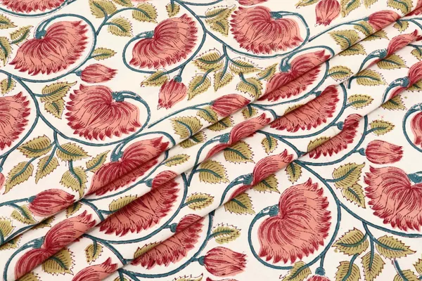 Red_Cotton_Traditional_Floral_Hand_Block_Print_Unstiched_Material_For_Men's_Kurta_Shirts_&_Women's_Kurti_and_Other_Dress_Material