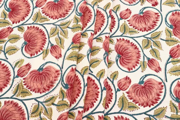 Red_Cotton_Traditional_Floral_Hand_Block_Print_Unstiched_Material_For_Men's_Kurta_Shirts_&_Women's_Kurti_and_Other_Dress_Material