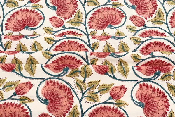 Red_Cotton_Traditional_Floral_Hand_Block_Print_Unstiched_Material_For_Men's_Kurta_Shirts_&_Women's_Kurti_and_Other_Dress_Material