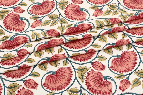 Red_Cotton_Traditional_Floral_Hand_Block_Print_Unstiched_Material_For_Men's_Kurta_Shirts_&_Women's_Kurti_and_Other_Dress_Material