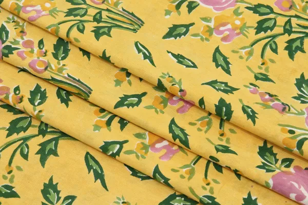 Yellow_Cotton_Traditional_Floral_Hand_Block_Print_Unstiched_Material_For_Men's_Kurta_Shirts_&_Women's_Kurti_and_Other_Dress_Material