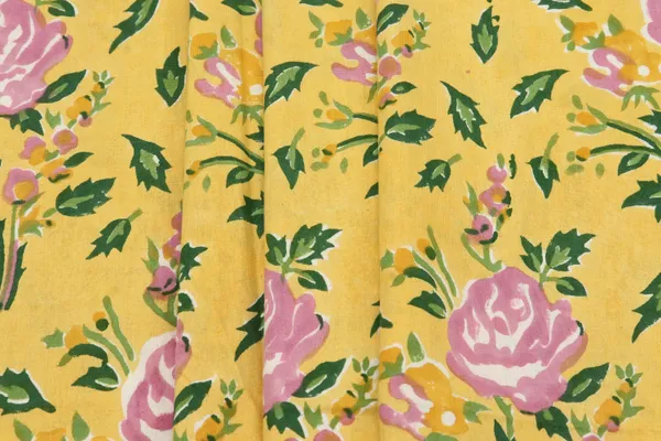 Yellow_Cotton_Traditional_Floral_Hand_Block_Print_Unstiched_Material_For_Men's_Kurta_Shirts_&_Women's_Kurti_and_Other_Dress_Material