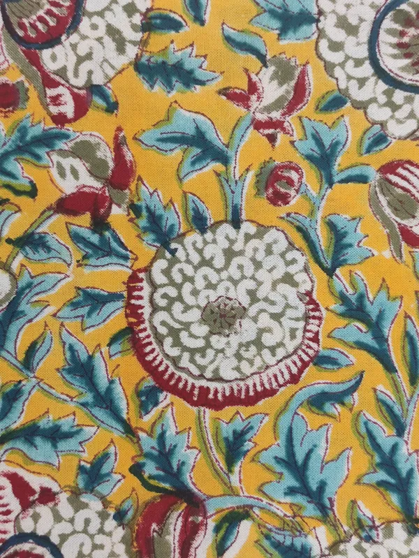 Yellow_Cotton_Traditional_Floral_Hand_Block_Print_Unstiched_Material_For_Men's_Kurta_Shirts_&_Women's_Kurti_and_Other_Dress_Material