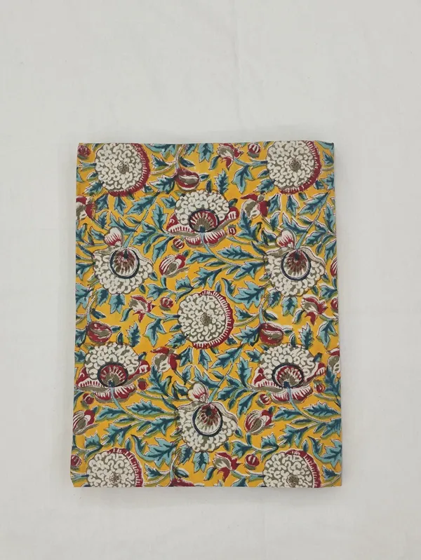 Yellow_Cotton_Traditional_Floral_Hand_Block_Print_Unstiched_Material_For_Men's_Kurta_Shirts_&_Women's_Kurti_and_Other_Dress_Material
