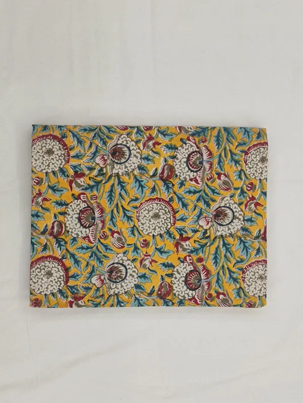 Yellow_Cotton_Traditional_Floral_Hand_Block_Print_Unstiched_Material_For_Men's_Kurta_Shirts_&_Women's_Kurti_and_Other_Dress_Material