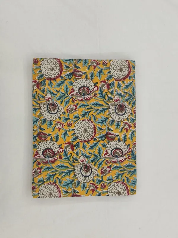 Yellow_Cotton_Traditional_Floral_Hand_Block_Print_Unstiched_Material_For_Men's_Kurta_Shirts_&_Women's_Kurti_and_Other_Dress_Material