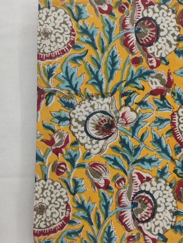 Yellow_Cotton_Traditional_Floral_Hand_Block_Print_Unstiched_Material_For_Men's_Kurta_Shirts_&_Women's_Kurti_and_Other_Dress_Material
