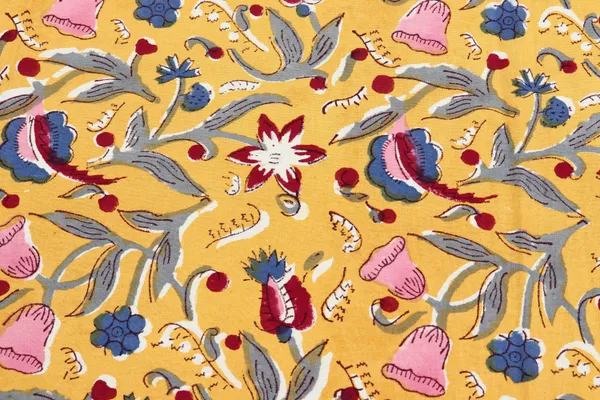 Yellow_Cotton_Traditional_Floral_Hand_Block_Print_Unstiched_Material_For_Men's_Kurta_Shirts_&_Women's_Kurti_and_Other_Dress_Material