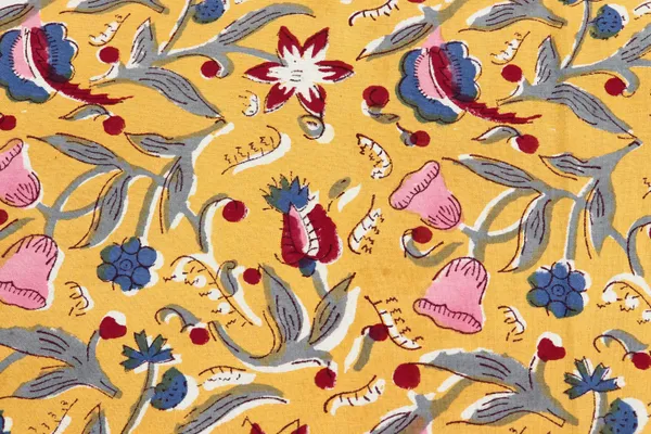 Yellow_Cotton_Traditional_Floral_Hand_Block_Print_Unstiched_Material_For_Men's_Kurta_Shirts_&_Women's_Kurti_and_Other_Dress_Material