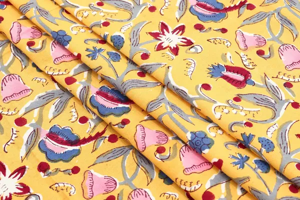 Yellow_Cotton_Traditional_Floral_Hand_Block_Print_Unstiched_Material_For_Men's_Kurta_Shirts_&_Women's_Kurti_and_Other_Dress_Material