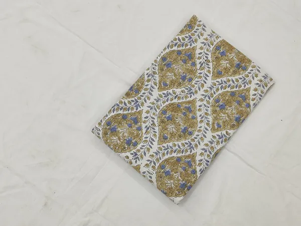 Golden_Cotton_Traditional_Floral_Hand_Block_Print_Unstiched_Material_For_Men's_Kurta_Shirts_&_Women's_Kurti_and_Other_Dress_Material