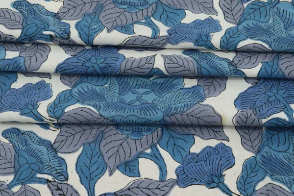 Blue_Cotton_Traditional_Floral_Hand_Block_Print_Unstiched_Material_For_Men's_Kurta_Shirts_&_Women's_Kurti_and_Other_Dress_Material
