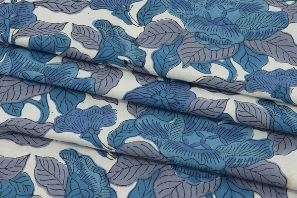 Blue_Cotton_Traditional_Floral_Hand_Block_Print_Unstiched_Material_For_Men's_Kurta_Shirts_&_Women's_Kurti_and_Other_Dress_Material