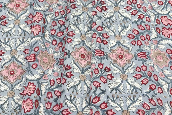 Blue_Cotton_Traditional_Floral_Hand_Block_Print_Unstiched_Material_For_Men's_Kurta_Shirts_&_Women's_Kurti_and_Other_Dress_Material
