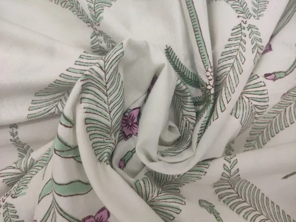 White_Cotton_Traditional_Floral_Hand_Block_Print_Unstiched_Material_For_Men's_Kurta_Shirts_&_Women's_Kurti_and_Other_Dress_Material