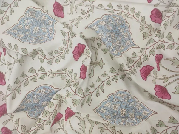 White_Cotton_Traditional_Floral_Hand_Block_Print_Unstiched_Material_For_Men's_Kurta_Shirts_&_Women's_Kurti_and_Other_Dress_Material