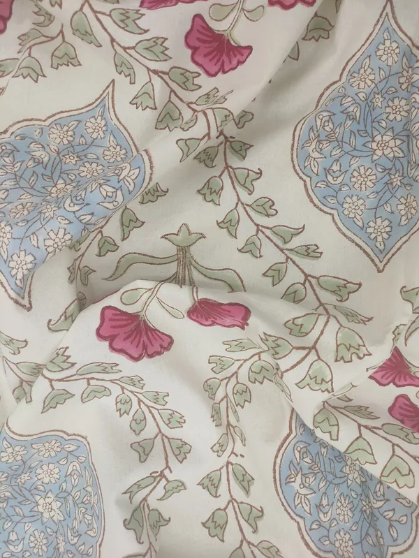 White_Cotton_Traditional_Floral_Hand_Block_Print_Unstiched_Material_For_Men's_Kurta_Shirts_&_Women's_Kurti_and_Other_Dress_Material
