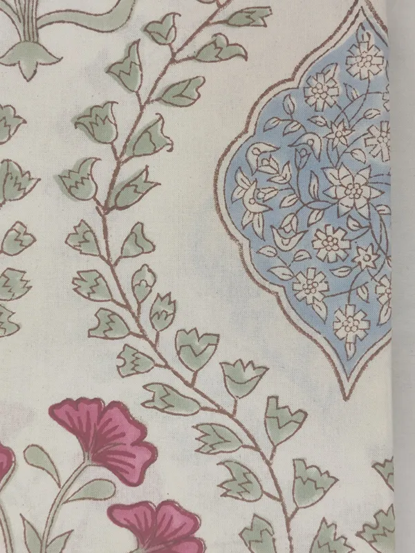 White_Cotton_Traditional_Floral_Hand_Block_Print_Unstiched_Material_For_Men's_Kurta_Shirts_&_Women's_Kurti_and_Other_Dress_Material