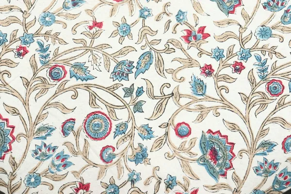 White_Cotton_Traditional_Floral_Hand_Block_Print_Unstiched_Material_For_Men's_Kurta_Shirts_&_Women's_Kurti_and_Other_Dress_Material