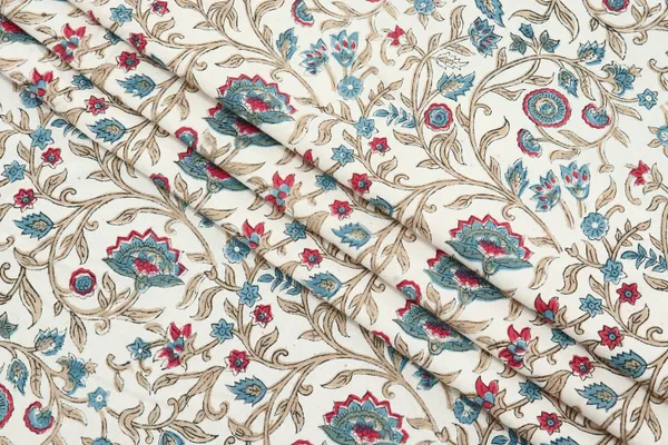 White_Cotton_Traditional_Floral_Hand_Block_Print_Unstiched_Material_For_Men's_Kurta_Shirts_&_Women's_Kurti_and_Other_Dress_Material