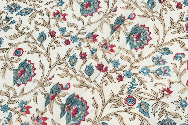 White_Cotton_Traditional_Floral_Hand_Block_Print_Unstiched_Material_For_Men's_Kurta_Shirts_&_Women's_Kurti_and_Other_Dress_Material
