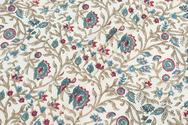 White_Cotton_Traditional_Floral_Hand_Block_Print_Unstiched_Material_For_Men's_Kurta_Shirts_&_Women's_Kurti_and_Other_Dress_Material